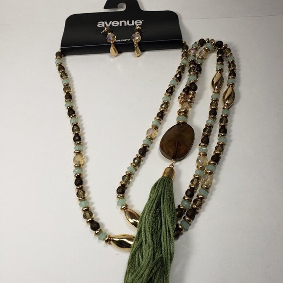 AVENUE Gold-tone Colorful Beads Tassel Necklace with Matching Earrings - 50+3.5" - Picture 10 of 11